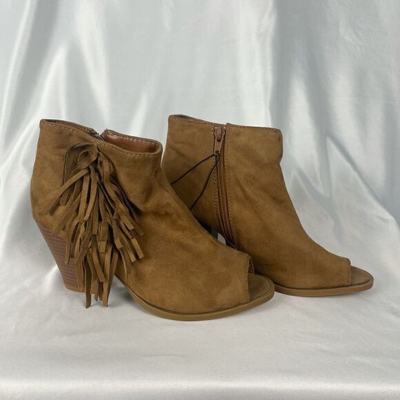 Charming Charlie Suede Fringe Peep Toe Booties - Women’s 6 - Picture 4 of 9
